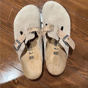 Birkenstock Suede Clogs in Light Brown